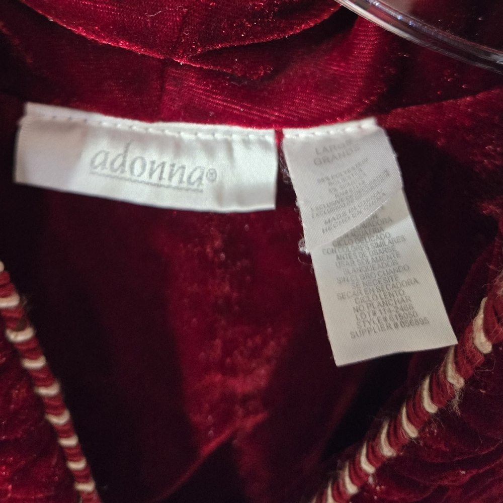 Adonna Velvet Zip Front Christmas Red Embroidered Robe Night Dress Size: L - Picture 7 of 9
